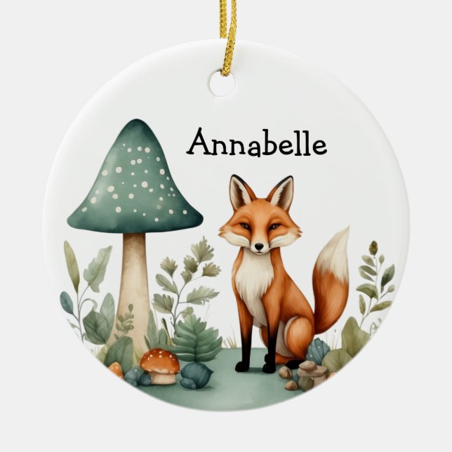 Mushroom Forest and Fox Ornament (Front)