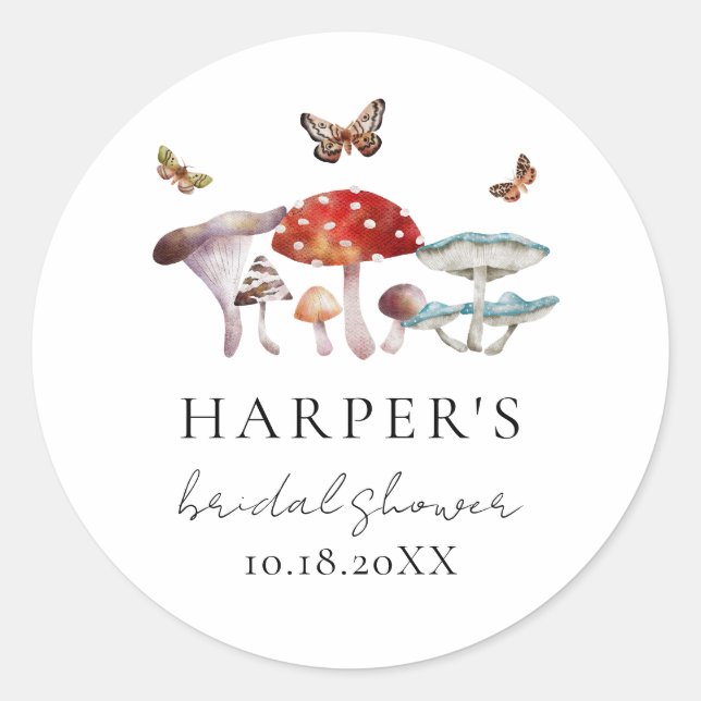 Mushroom Forest Bridal Shower Favour   Classic Round Sticker (Front)