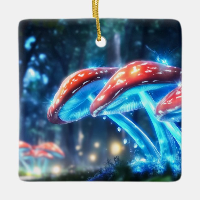 Mushroom Forest Ceramic Ornament (Front)
