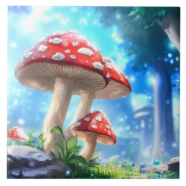 Mushroom Forest Ceramic Tile (Front)