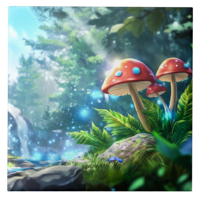 Mushroom Forest Ceramic Tile (Front)