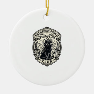 Mushroom Forest Fairy Cat Funny Cat Graphic - Mush Ceramic Ornament