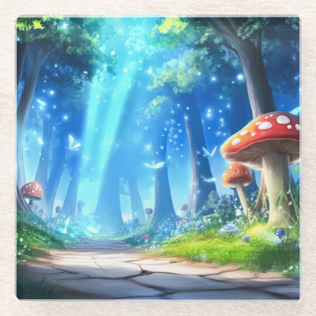 Mushroom Forest Glass Coaster (Front)
