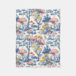 Mushroom Forest in Toile De Jouy Fleece Blanket