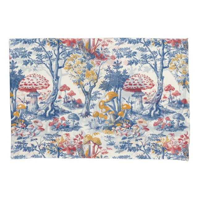 Mushroom Forest in Toile De Jouy Pillowcase (Front)
