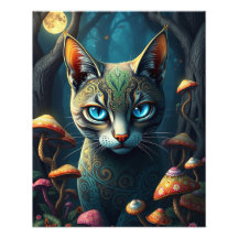 Mushroom Forest Magical Fantasy Cat