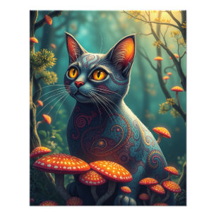 Mushroom Forest Magical Fantasy Cat Photo Print