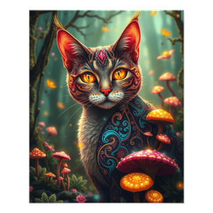 Mushroom Forest Magical Fantasy Cat Photo Print