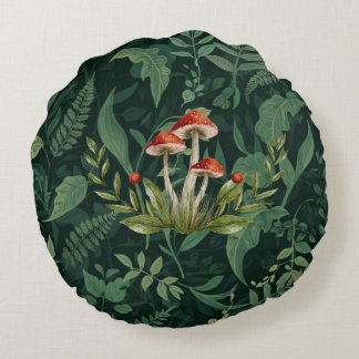 Mushroom Forest Sherpa Fleece Blanket | Botanical  Round Cushion