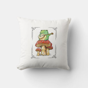 Mushroom Frog Goblincore Mycology Artistic Design Cushion