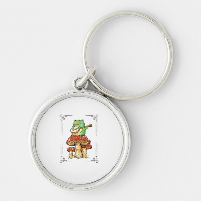 Mushroom Frog Goblincore Mycology Artistic Design Key Ring (Front)