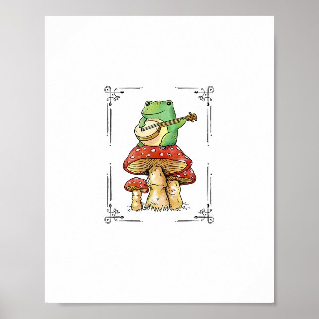 Mushroom Frog Goblincore Mycology Artistic Design Poster (Front)