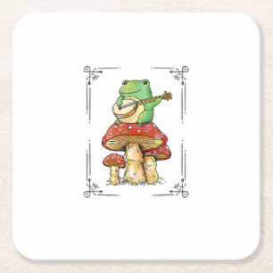 Mushroom Frog Goblincore Mycology Artistic Design Square Paper Coaster