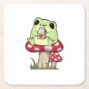 Mushroom Frog Goblincore Mycology Creative Style Square Paper Coaster