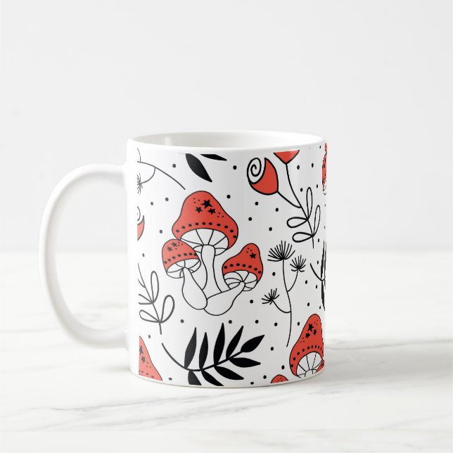 Mushroom Fungi: Nature Line Art Coffee Mug (Left)