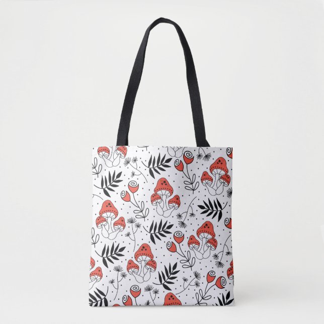 Mushroom Fungi: Nature Line Art Tote Bag (Front)