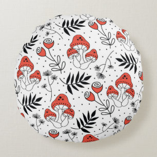 Mushroom fungi seamless vintage repeat pattern. Li Round Cushion