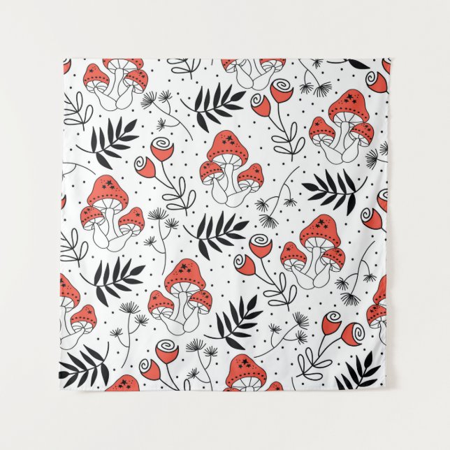 Mushroom fungi seamless vintage repeat pattern. Li Tapestry (Front)