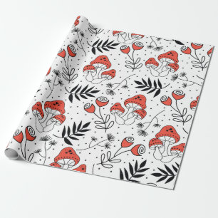 Mushroom fungi seamless vintage repeat pattern. Li Wrapping Paper