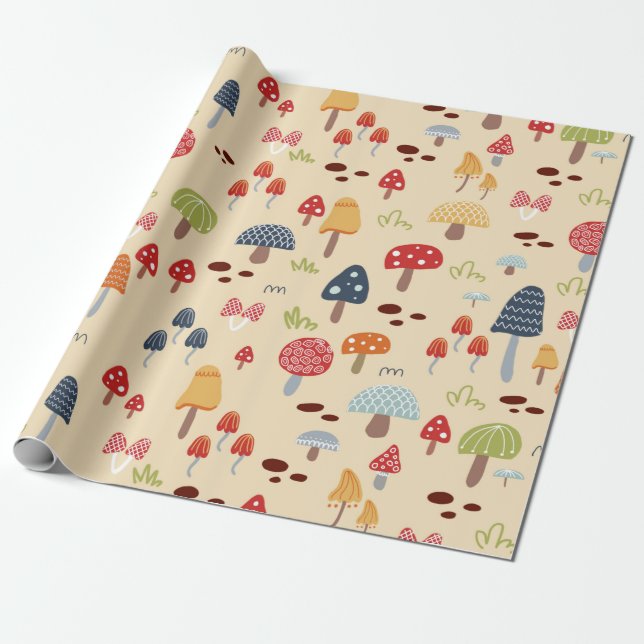 Mushroom Fungi Unisex Woodland Kathrin Legg Wrapping Paper (Unrolled)
