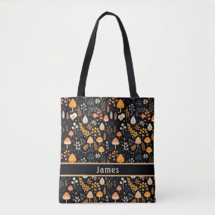 Mushroom Garden Black Tote Bag