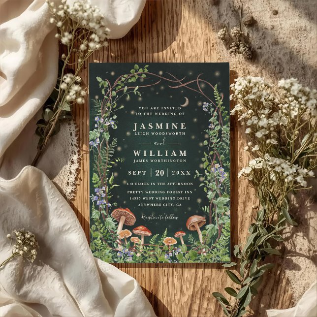 Mushroom Garden Elegant Modern QR Code Wedding Invitation (Creator Uploaded)