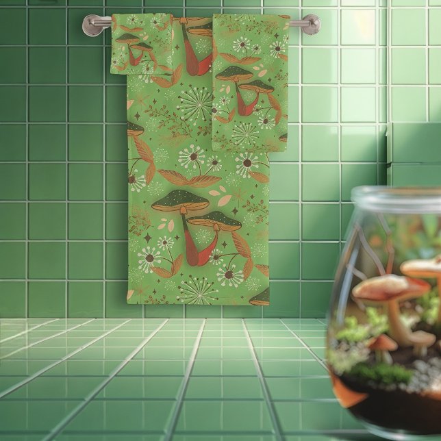 Mushroom Garden Green Bath Towel Set (Creator Uploaded)
