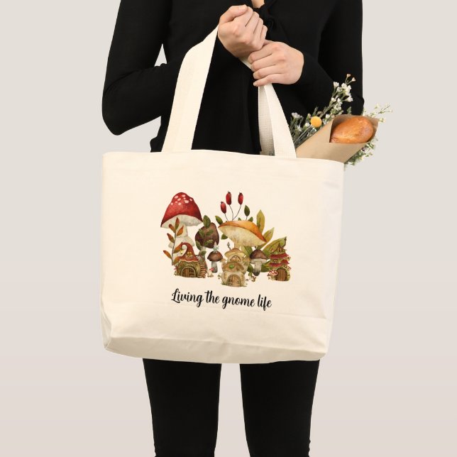 Mushroom Gnome Enchantment Large Tote Bag (Front (Product))