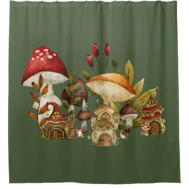 Mushroom Gnome Enchantment Shower Curtain (Front)