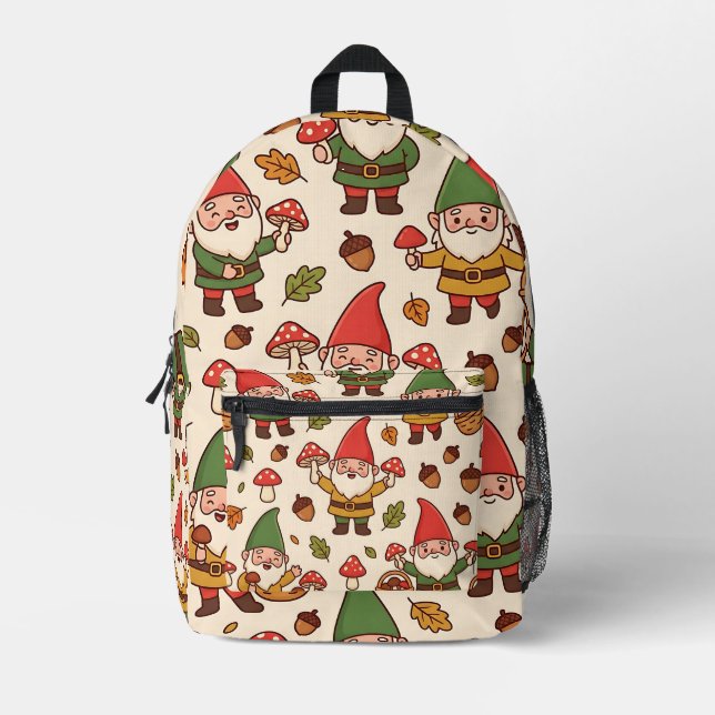 Mushroom Gnome Pattern Backpack - Autumn Cosy (Front)