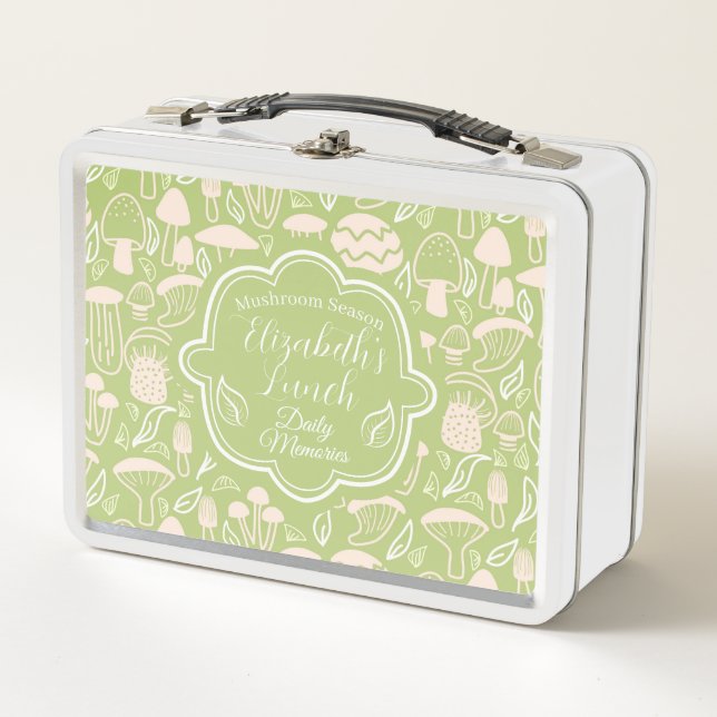 Mushroom Green Cream Metal Lunch Box (Front)