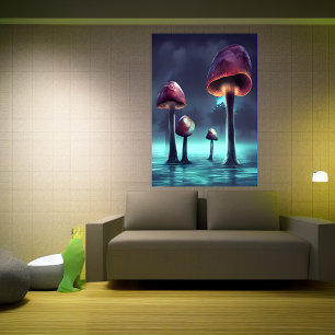 Mushroom growing in the sea AI Art Poster