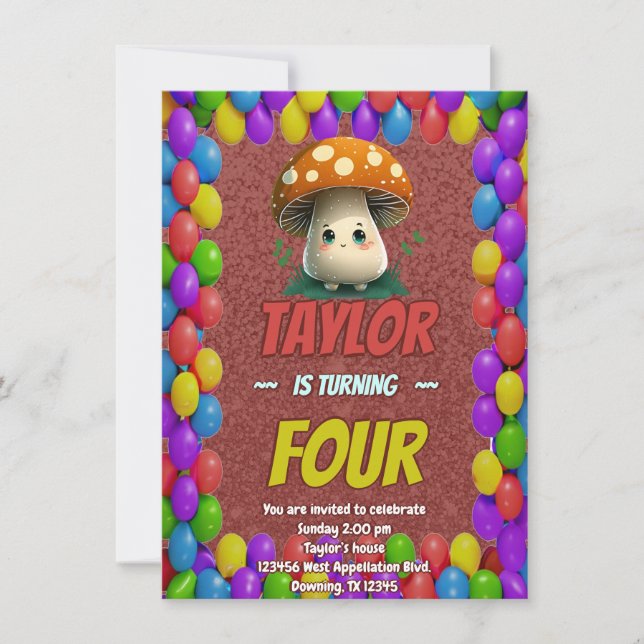 Mushroom Guardian Personalised Birthday Invite (Front)