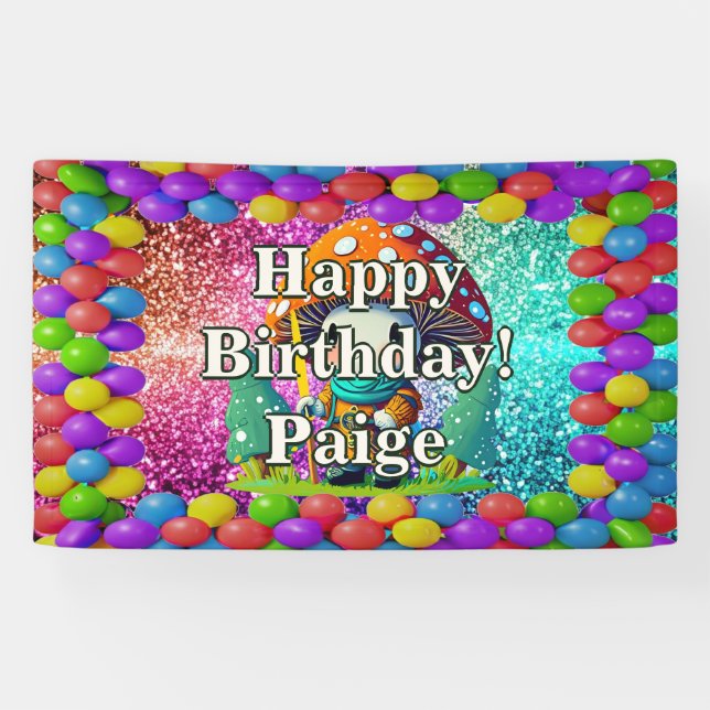 Mushroom Guardian Personalised character birthday Banner (Horizontal)