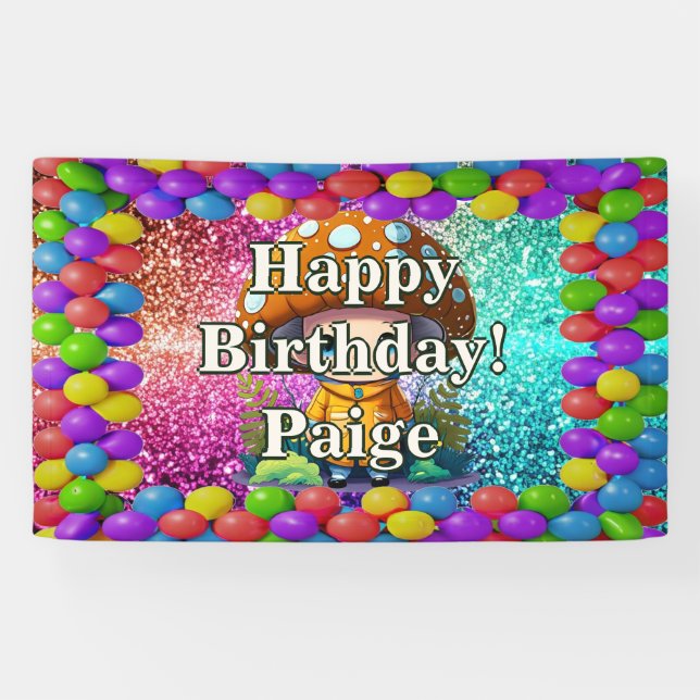 Mushroom Guardian Personalised character birthday Banner (Horizontal)
