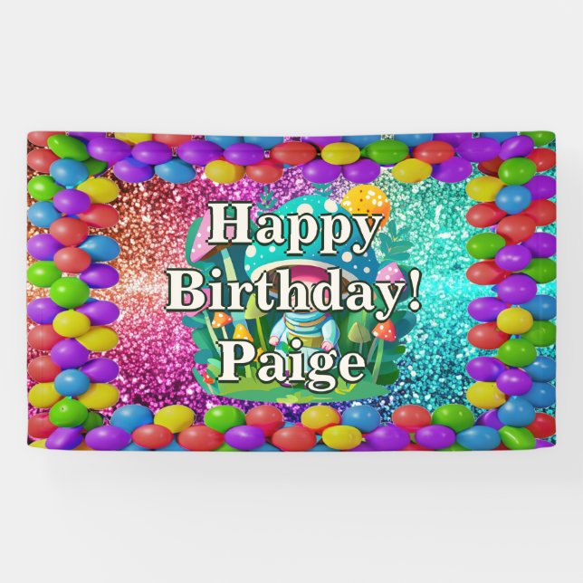 Mushroom Guardian Personalised character birthday Banner (Horizontal)