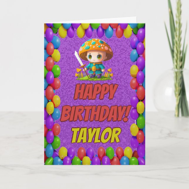 Mushroom Guardian Personalised Greeting Birthday Card (Front)