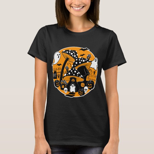 Mushroom Halloween Spooky Fairy House T-Shirt (Front)