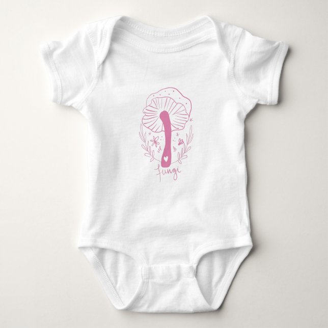 Mushroom Hand Drawn Pink Botanical Art  Baby Bodysuit (Front)