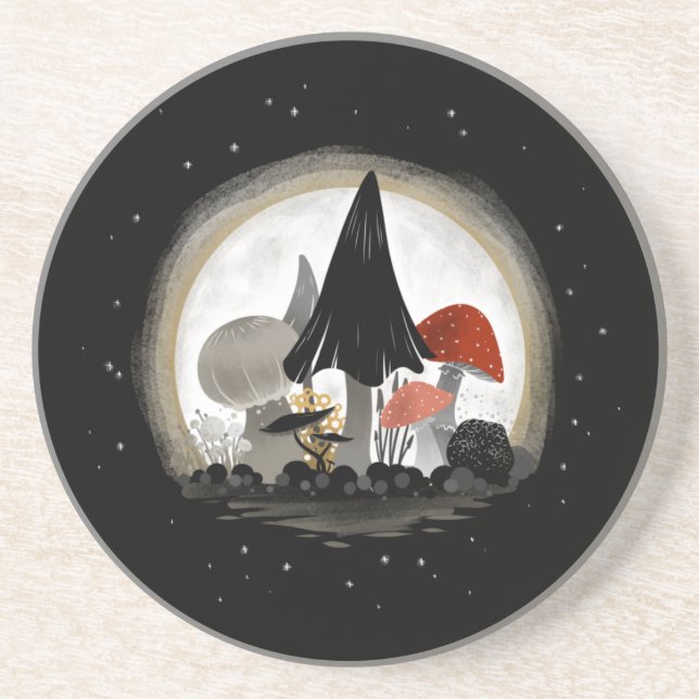 Mushroom Harvest Moon Coaster - Round w/ Sky (Front)
