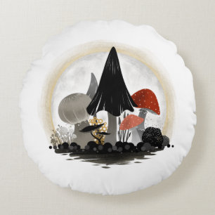 Mushroom Harvest Moon - Round Pillow