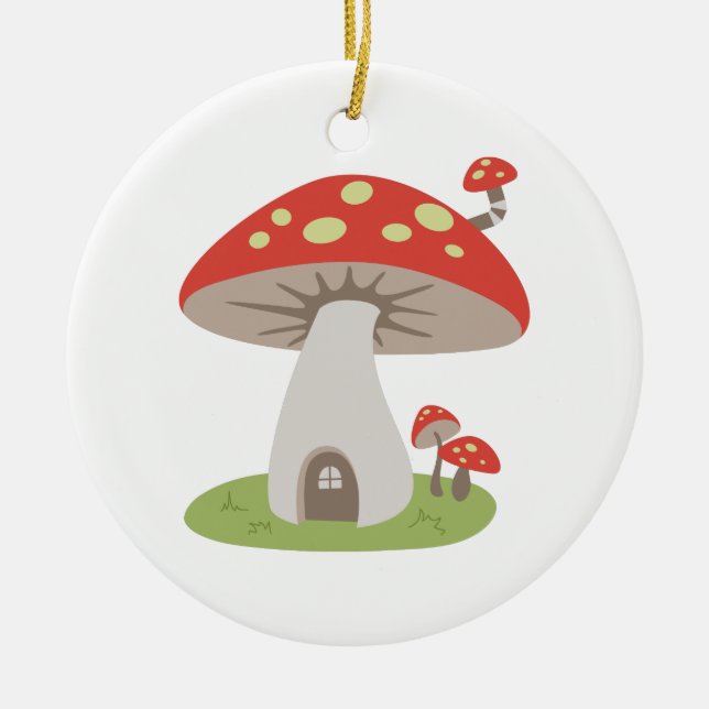 Mushroom House Ceramic Ornament (Front)