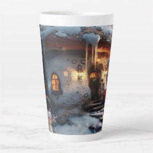 Mushroom house in the snow latte mug