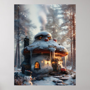 Mushroom house in the snow poster