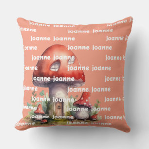 Mushroom House whimsical custom name Cushion