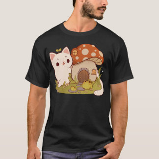 Mushroom House With Cat And Frog Friends T-Shirt