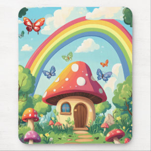 Mushroom houses and rainbow 8 mouse pad