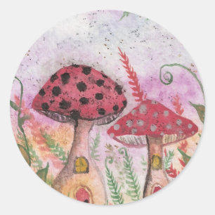 Mushroom Houses Classic Round Sticker