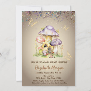Mushroom Houses Gold Butterfly Baby Shower Invitation