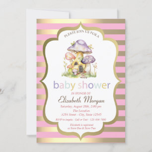 Mushroom Houses Gold Stripe Baby Shower  Invitation
